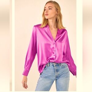 Endless Rose Fuchsia Satin Button Down Shirt Blouse NWT